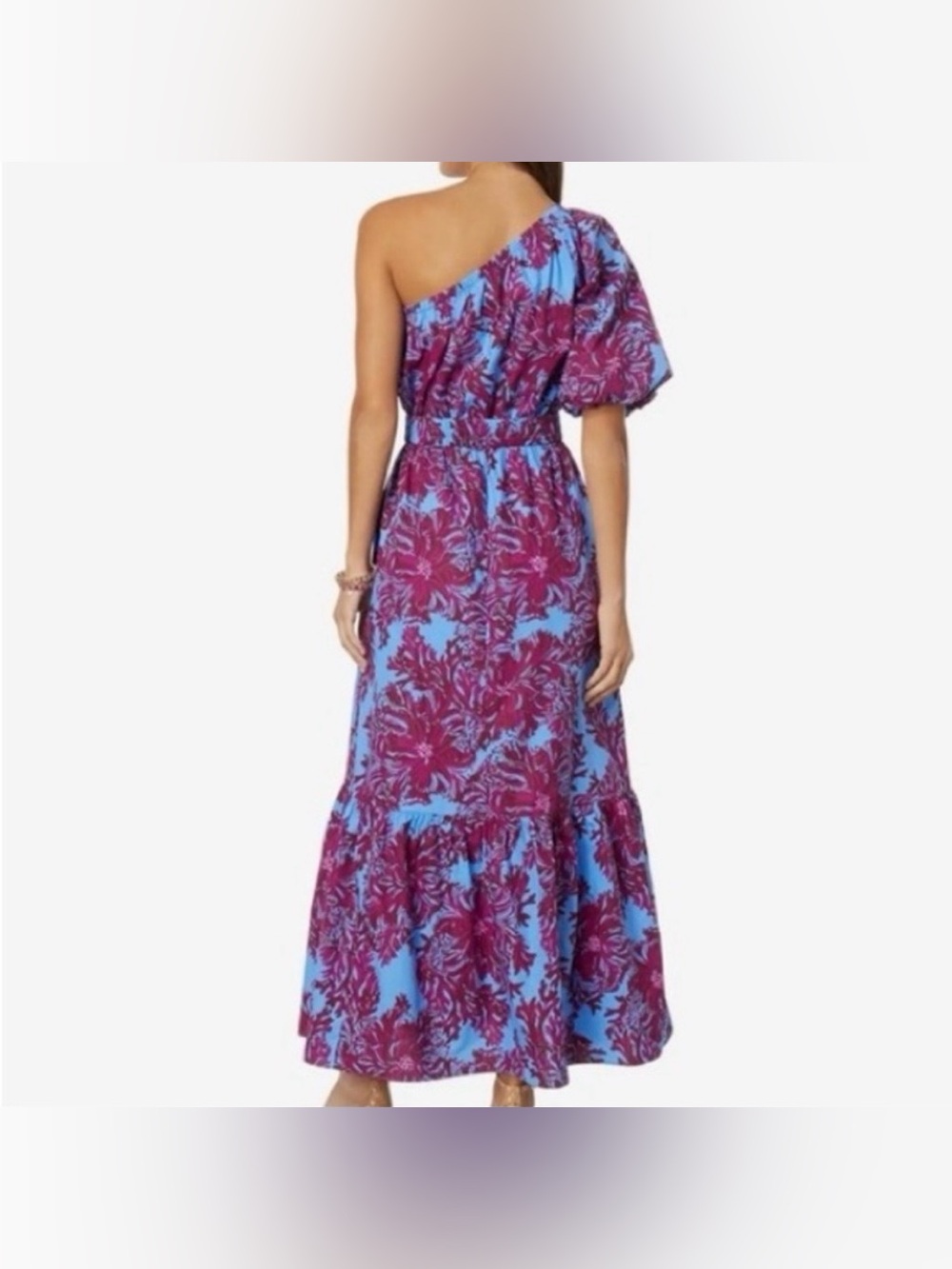 Lilly Pulitzer Zelalynn One-Shoulder Cotton Maxi Dress-Sz 12-Abaco Blue - Picture 2 of 8